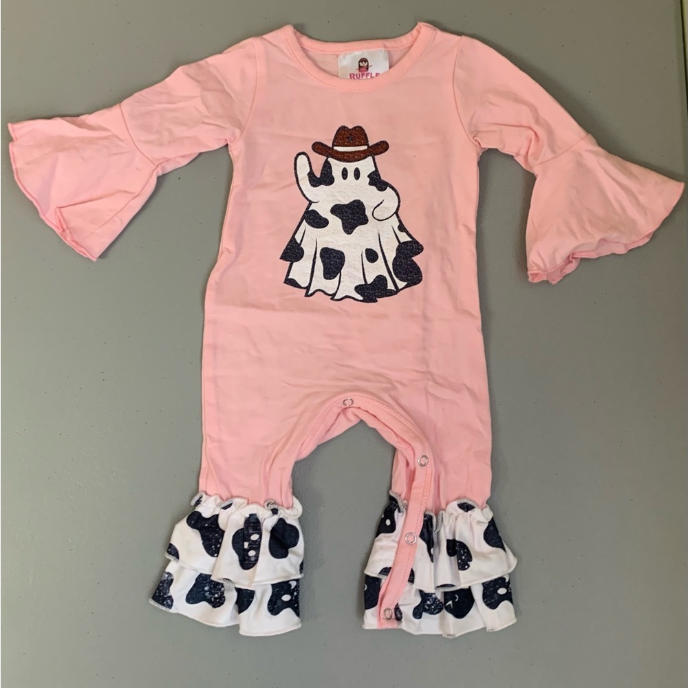 Pink Kids Bodysuit with Cow Print